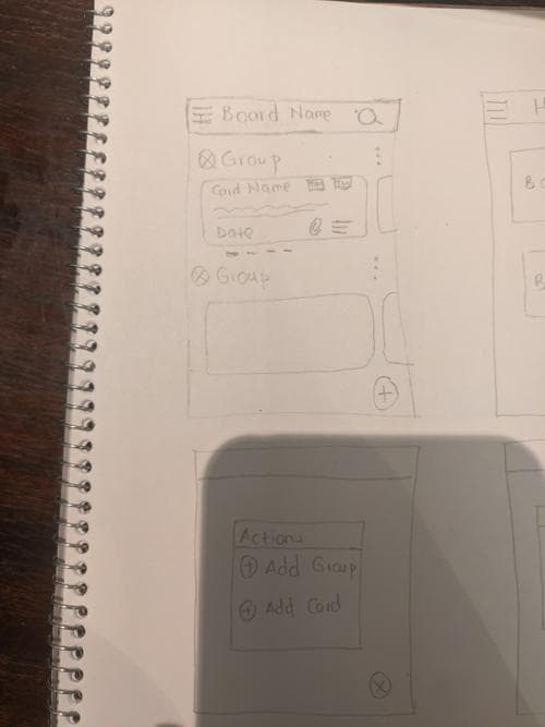 sketch of lists and cards in mobile view